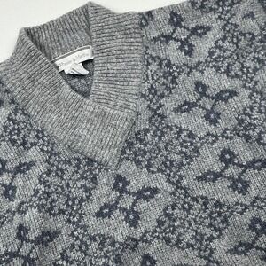 White Wheeler & Martha Vintage Angora Lambswool Grey Fair Isle V-Neck Sweater M